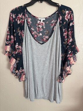 Maurices Mixed Floral Print Ruffle Sleeve Blouse Women’s Plus Size 4X